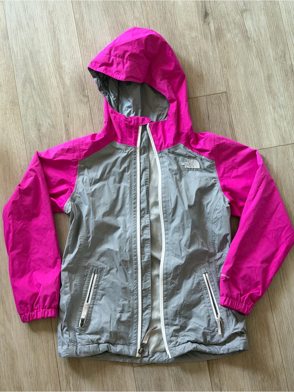 The North Face Girls DryVent Rain Jacket Pink Grey Hooded Size M 10/12